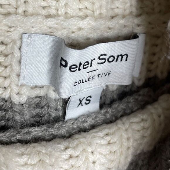 PETER SOM Collective Sweater Women XS Oversized Striped Pullover Turtleneck Gray - Picture 12 of 14